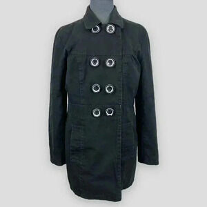 Flash Lights Women’s Double Breasted Trench Coat 10 Black Ring Buttons Lined